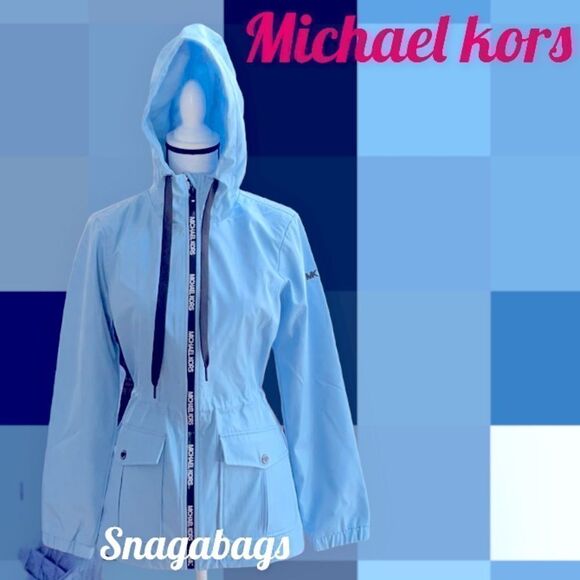 MICHAEL KORS NWT BONDED SHELL ANORAK WITH LOGO CLOUD HOODED JACKET COAT SMALL - Picture 4 of 9